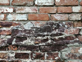 Beautiful background of old destroyed brickwork in dark brown color