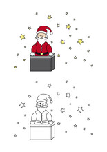 Christmas Coloring Page. Santa Claus Coming Out Of The Fireplace. Coloring For Kids.
