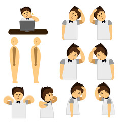 Office man has neck pain, stetches his muscle for release his symptoms. Myofascial pain syndrome