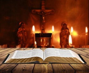 Wall Mural - open vintage christian bible on desk