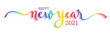 HAPPY NEW YEAR 2021 colorful rainbow gradient vector brush calligraphy banner with swashes isolated on white