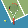 Tennis Racket Icon, Tennis Raquet, Tennis Court Background, Outdoor Sports, Vector Illustration Background