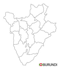  Burundi map, black and white detailed outline regions of the country.