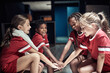 canvas print picture - Kids building up spirit of togetherness before the match. Children team sport