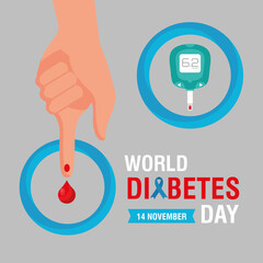 Poster - world diabetes day campaign with glucometer with finger vector illustration design