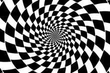 Black And White Spirals Of The Rectangles Radial Expanding From The Center, Optical Illusion - Chessboard Swirl,