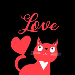 Wall Mural - Vector loving kitten with a heart