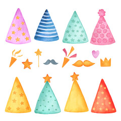 Party hats vector set. Colored caps carnival on white