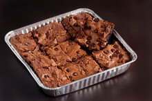 Double Chocolate Chip Brownies In An Aluminum Pan
