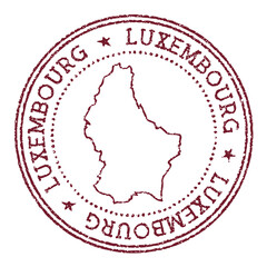 Wall Mural - Luxembourg round rubber stamp with country map. Vintage red passport stamp with circular text and stars, vector illustration.