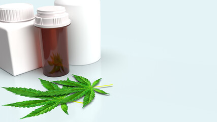 Wall Mural - The Marijuana leaf  and Medicine bottle for medical content 3d rendering..