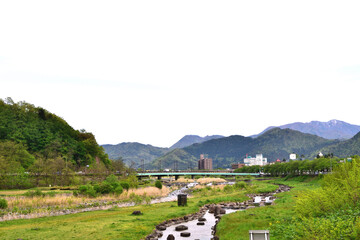 Wall Mural - 馬見ヶ崎川河川敷 山形大橋と瀧山 