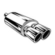 Double exhaust pipe vector illustration. Vintage car chrome part, automobile detail. Repair concept for mechanic service station emblem or garage label templates