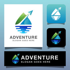 modern color adventure travel logo, nature landscape with plane logo concept