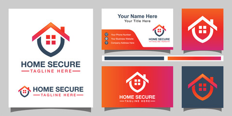 Wall Mural - home secure logo, smart house logo design with identity card