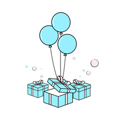 Poster - Gift box with balloons, Vector illustration.