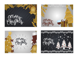 Wall Mural - merry christmas, greeting cards set, golden bell, tree, decoration