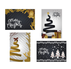 Canvas Print - merry christmas, greeting cards creative layout set icons