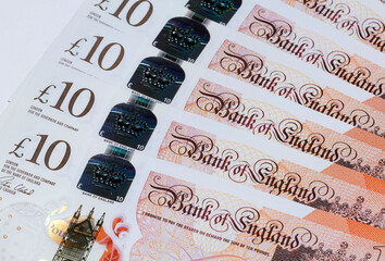 Wall Mural - British Currency - ten pound banknotes in a spreading fan format.