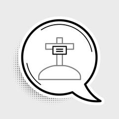 Sticker - Line Grave with cross icon isolated on grey background. Colorful outline concept. Vector.