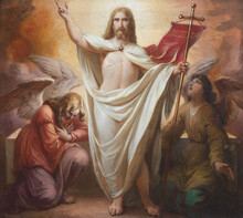 VIENNA, AUSTIRA - OCTOBER 22, 2020: The Resurrecton Of Jesus  In Church St. Johann Der Evangelist By Karl Geiger (1876).