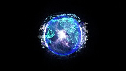 Aufkleber - Earth Digital Sphere Rotating Future Technology Graphic Information. Beautiful Planet Spinning Around Nebula Cloud 4K Motion.