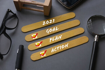 Fototapete - Selective focus of new year 2021 goal, plan and action.