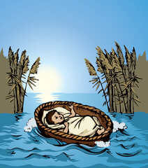 Wall Mural - Little Moses in a basket. Vector drawing