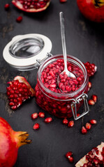 Canvas Print - Some healthy preserved Pomegranate seeds (selective focus; close-up shot)