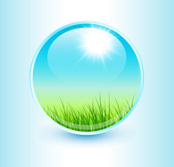 Wall Mural - crystal sphere with green grass inside as spring background concept, vector design.