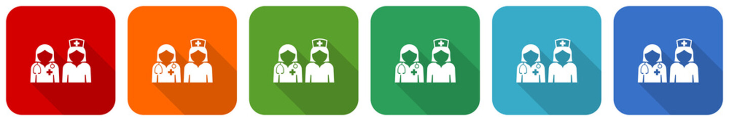 Aufkleber - Doctor icon set, flat design vector illustration in 6 colors options for webdesign and mobile applications