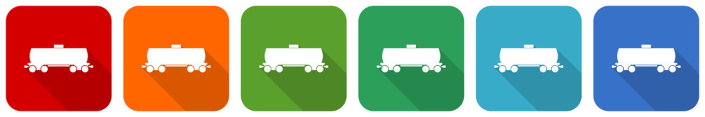 Fototapete - Fuel cistern wagon, train icon set, flat design vector illustration in 6 colors options for webdesign and mobile applications