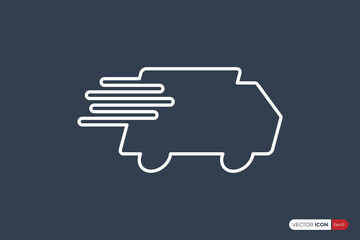 Poster - Fast Shipping Delivery Truck Icon in Linear Style isolated on White Background. Usable for Apps, Websites and Business Resources. Flat Vector Icon Design Template Element.