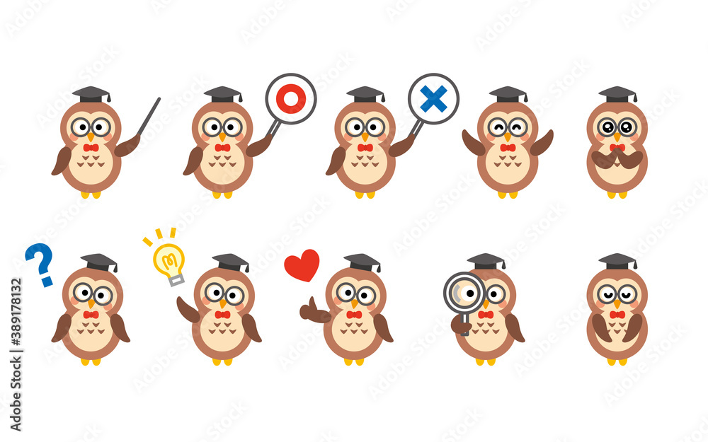 フクロウ博士 キャラクターセット アイコン Stock Vector | Adobe Stock