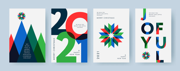 Aufkleber - Merry Christmas and Happy New Year Set of backgrounds, greeting cards, posters, holiday covers. Design templates with typography, season wishes in modern minimalist style for web, social media, print
