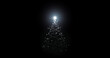 Isolated black backgrounds white Christmas tree for cold winter new year santa festival decorate celebrate with  overlay and luxury gold green theme with white shine star and snow snowflake flare
