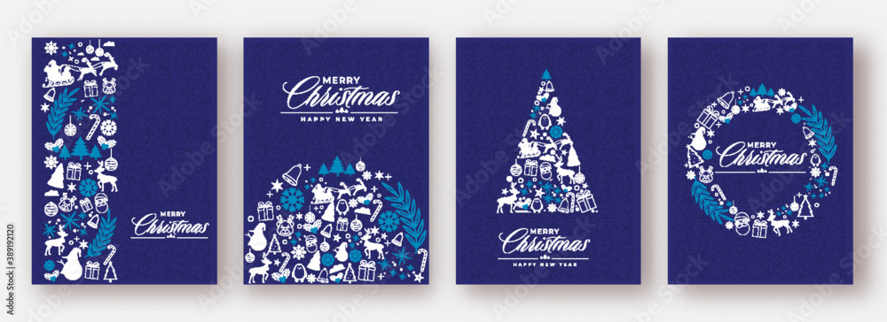 Merry Christmas & Happy New Year Greeting Card Or Template Design Set ...