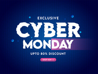 Poster - Sale Poster Design with 80% Discount Offer and Glitch Style Cyber Monday Text on Blue Binary Code Background.