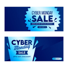Wall Mural - cyber monday sale header or banner design set with different discount offer on blue background.
