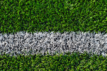 Soccer field texture close up. Grass in the stadium. Finely mown lawn for sports grounds. Straight lines are drawn in white paint. Restrictive zones at the stadium.