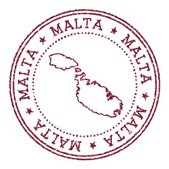 Wall Mural - Malta round rubber stamp with island map. Vintage red passport stamp with circular text and stars, vector illustration.