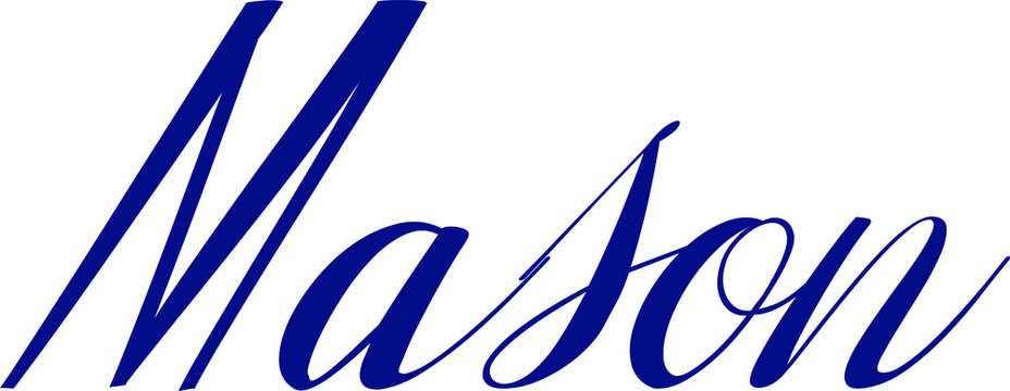 Mason-Male Name Cursive Calligraphy Blue Color Text on Light Grey Background