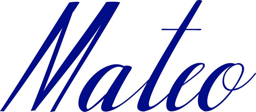 Mateo-Male Name Cursive Calligraphy Blue Color Text on Light Grey Background