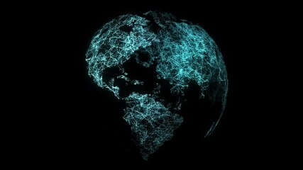 Wall Mural - rotating world globe from glowing lines and particles. digital planet earth on clear black backgroun