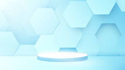 Poster - 3D podium composition with Abstract technology digital hi-tech hexagons background. Space for your design. Vector illustration