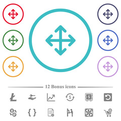 Sticker - Move arrows flat color icons in circle shape outlines