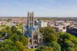 Doncaster St Georges Minster drone photograph of large church showing surrounding town centre area of  Doncaster South Yorkshire 