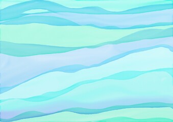 Colorful watercolor background of abstract wavy lines in flowing bright pastel colors of green blue and purple, waves of soft blurred textured striped colors