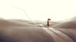Concept art of success hope dream way and ambition , surreal landscape painting, woman with floating road , imagination artwork, conceptual illustration