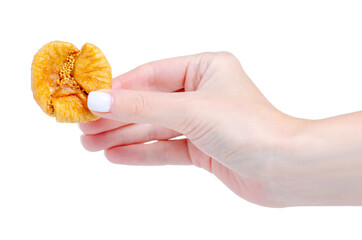 Wall Mural - Dried figs in hand on white background isolation